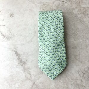 Vineyard Vines Mens Necktie Green Blue Fish Print Silk